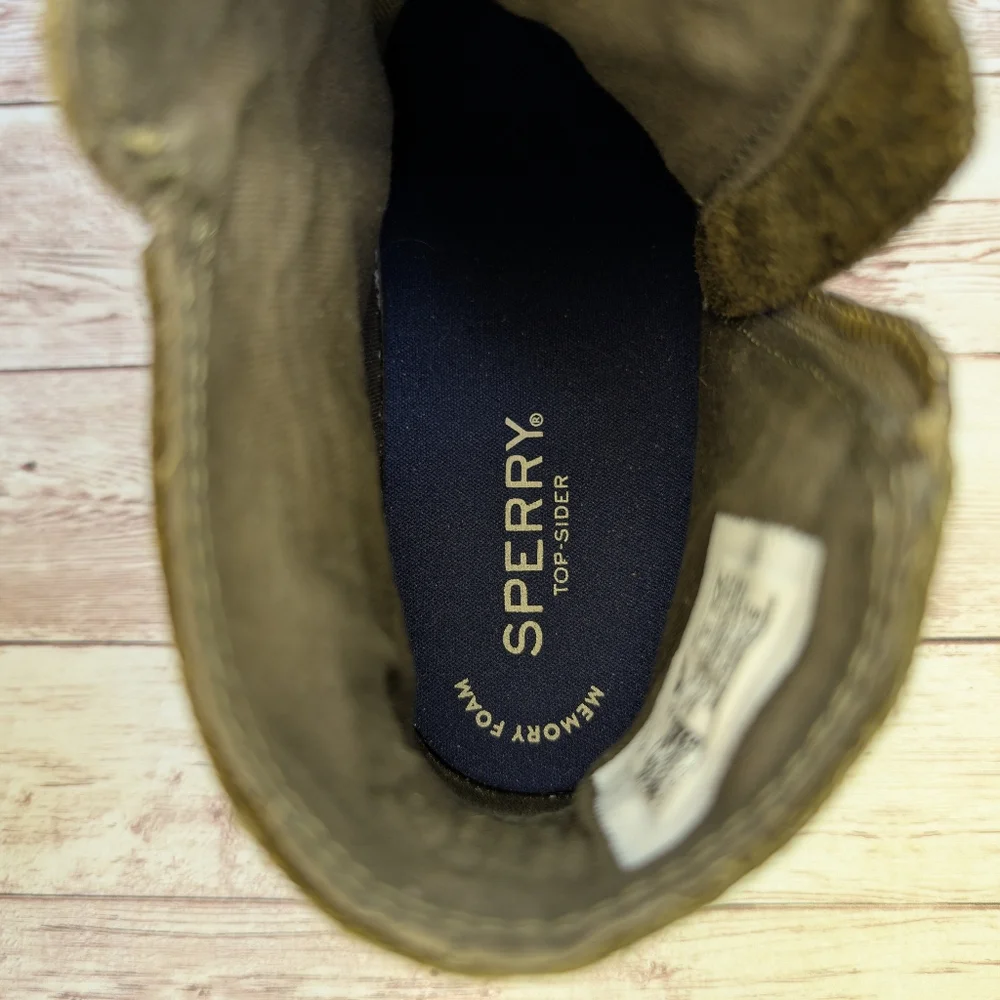 Sperry Suede Leather Ankle Booties Olive Army Green Zipper Women's 7